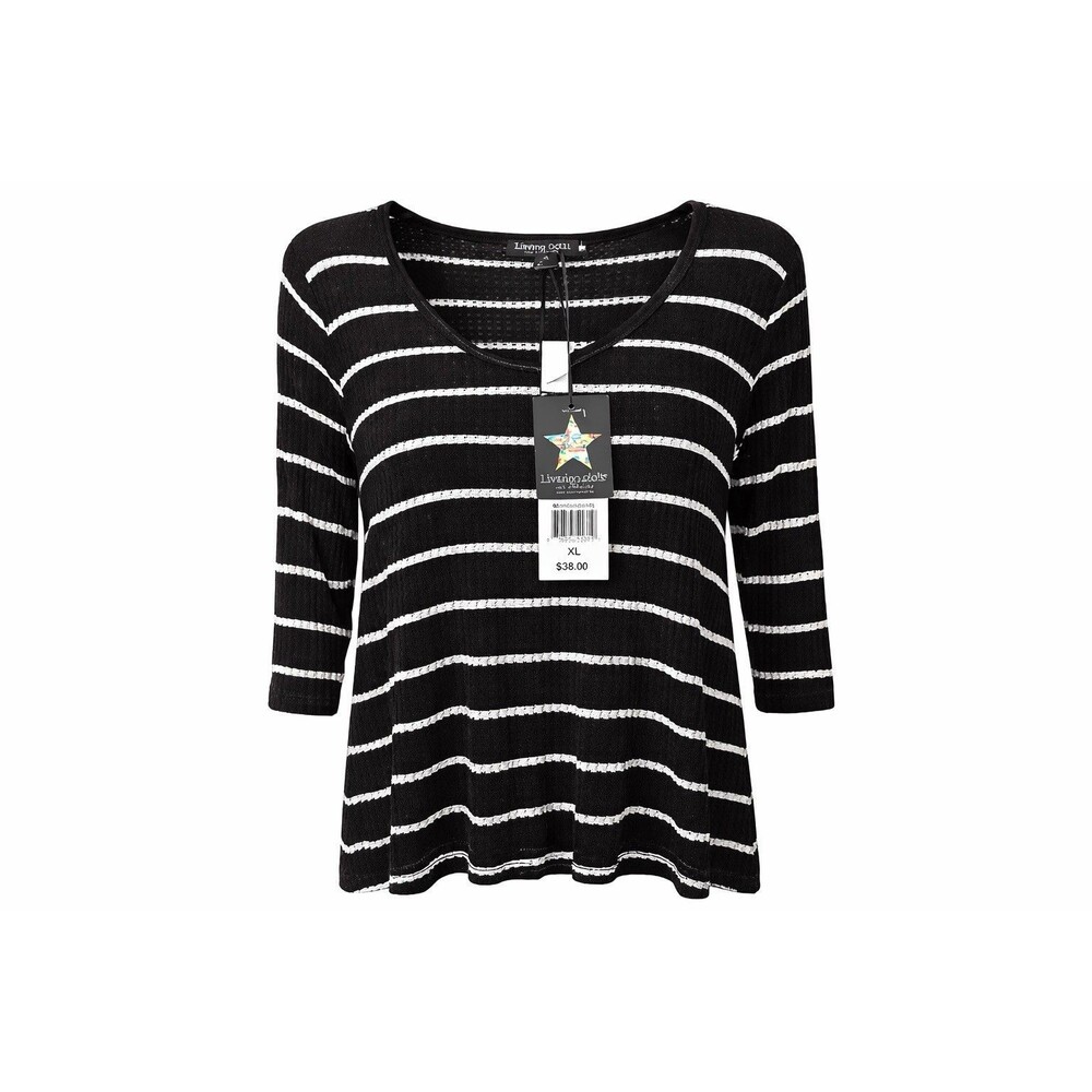 Living Doll Black White Striped Top V-Neck 3/4 Sleeve Top Size XL